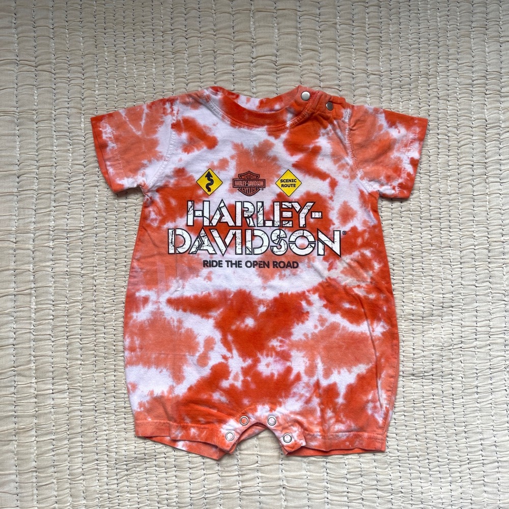 Harley-Davidson Baby Romper 12M Orange Tie Dye Ride The Open Road One Piece